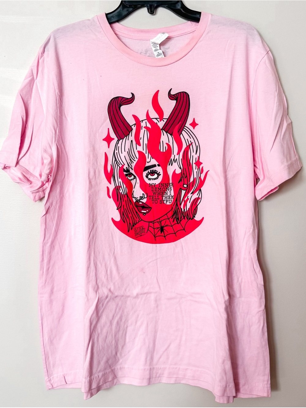 Unisex Light Pink Demon Lady Graphic Tshirt Spooky Halloween Goth Emo Witchy